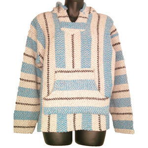 Baja Joe Hoodie Pullover – Woven Stripes, Festival-Ready Men's Small